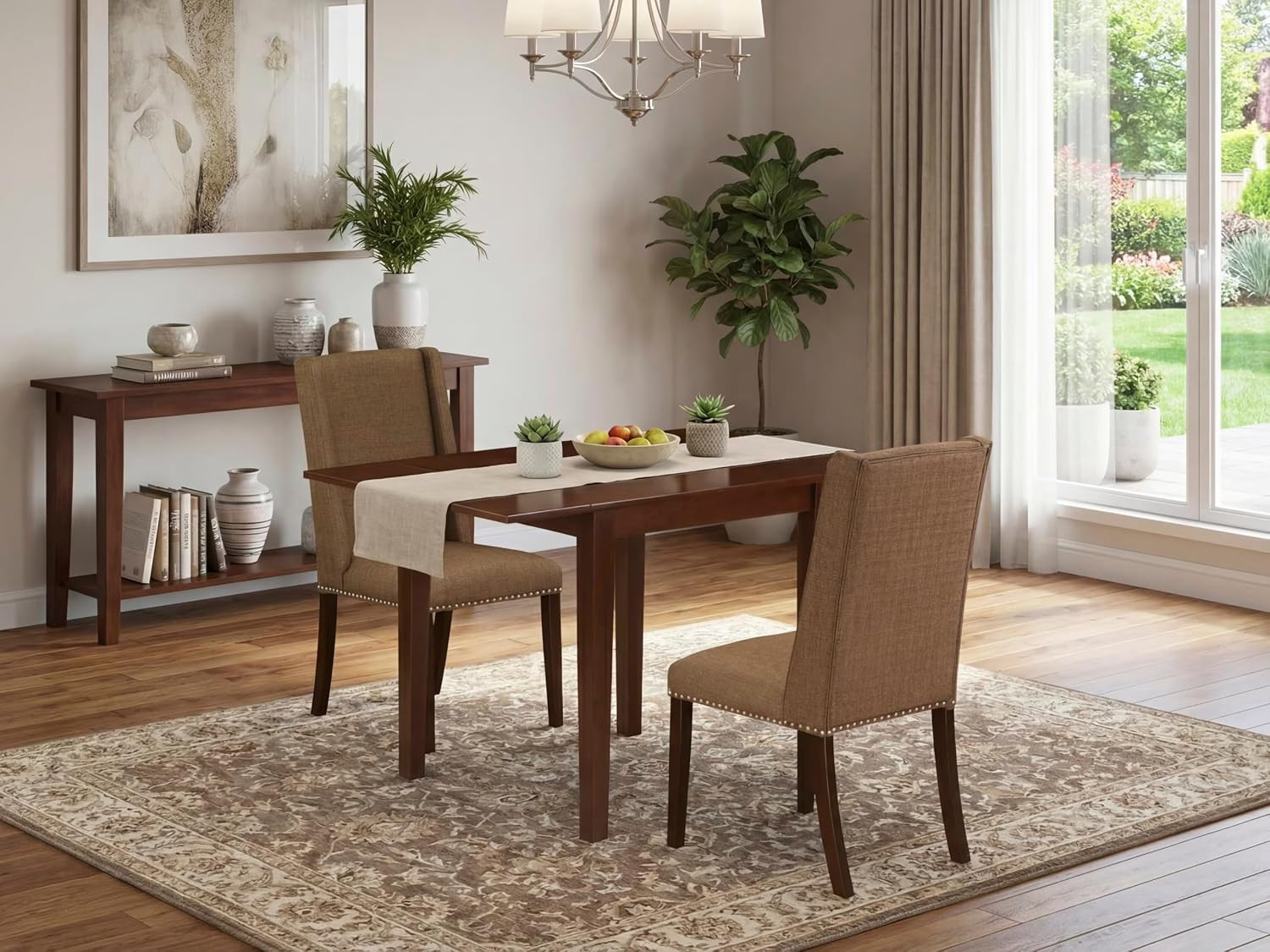 NDFL3-MAH-18 3 Piece Dining Table Set Contains a Rectangle Dining Room Table wit