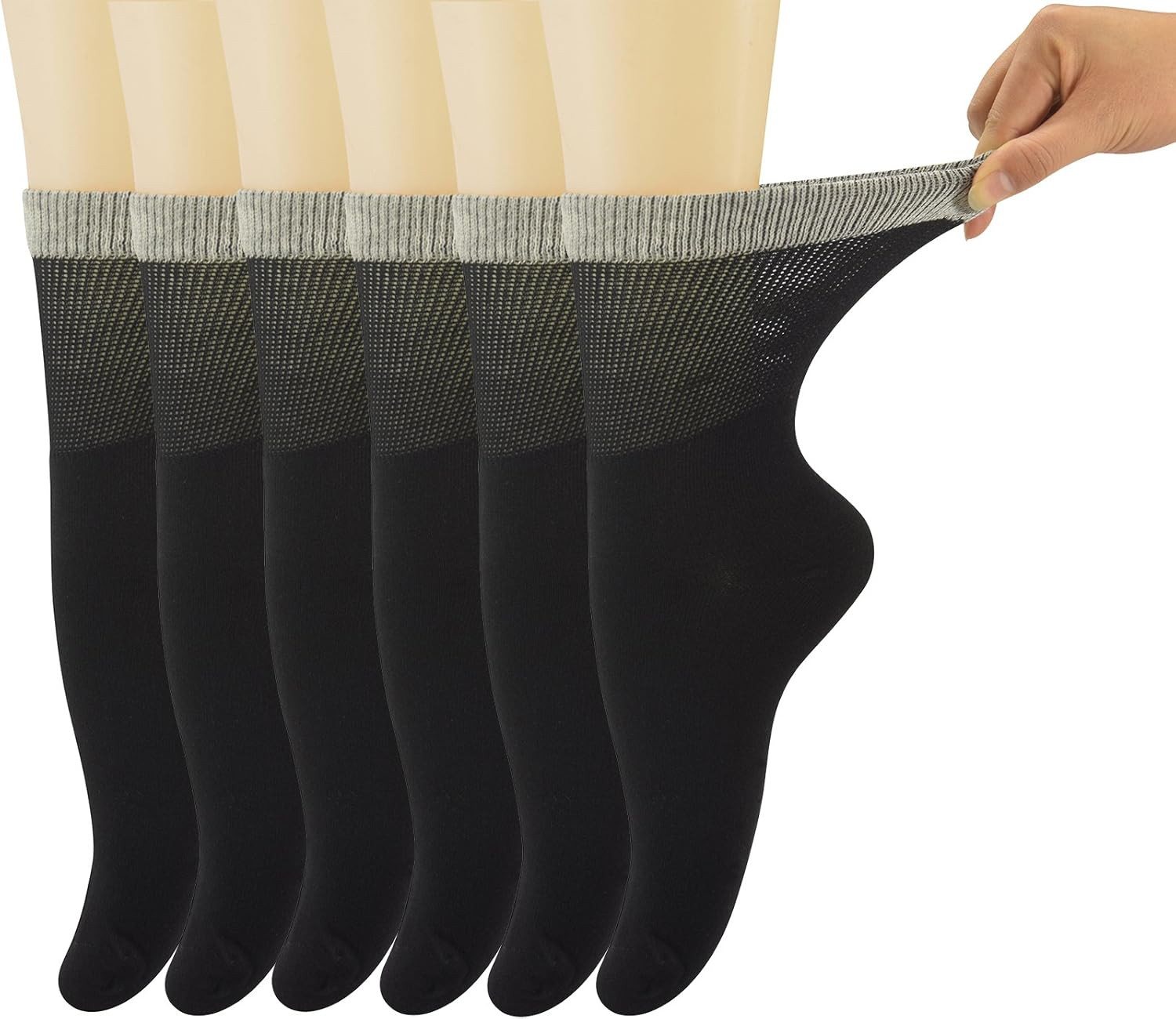 Womens Diabetic Crew Socks with Seamless Toe,6 Pairs Size 9-11