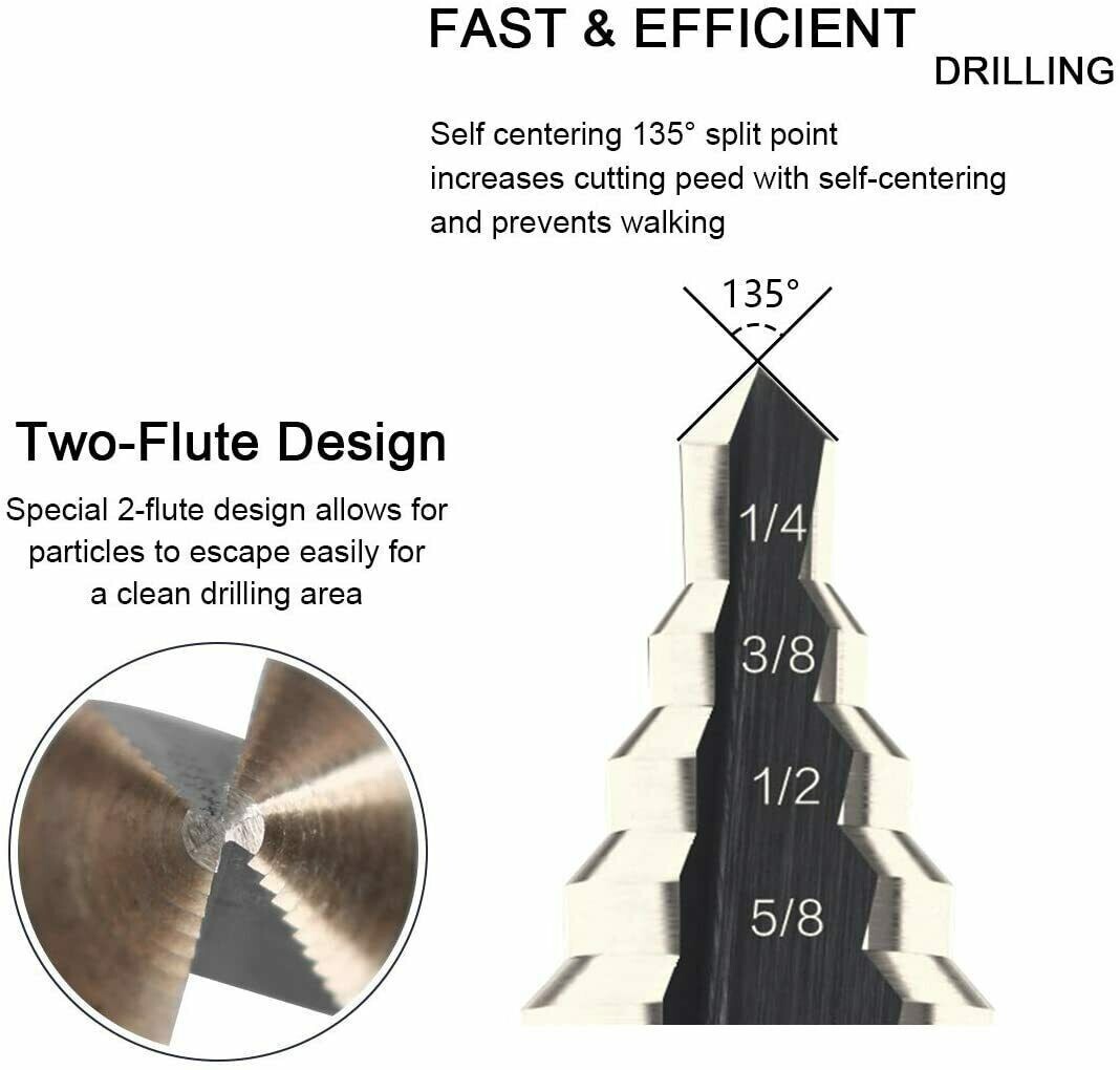 HSS 6PCS Titanium Step Drill Bit Set W Automatic Center Punch High Speed Steels