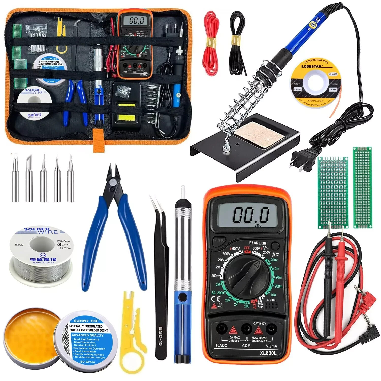 Digital Multimeter Voltmeter Soldering Iron Complete Volt AC DC Meter Tester Kit