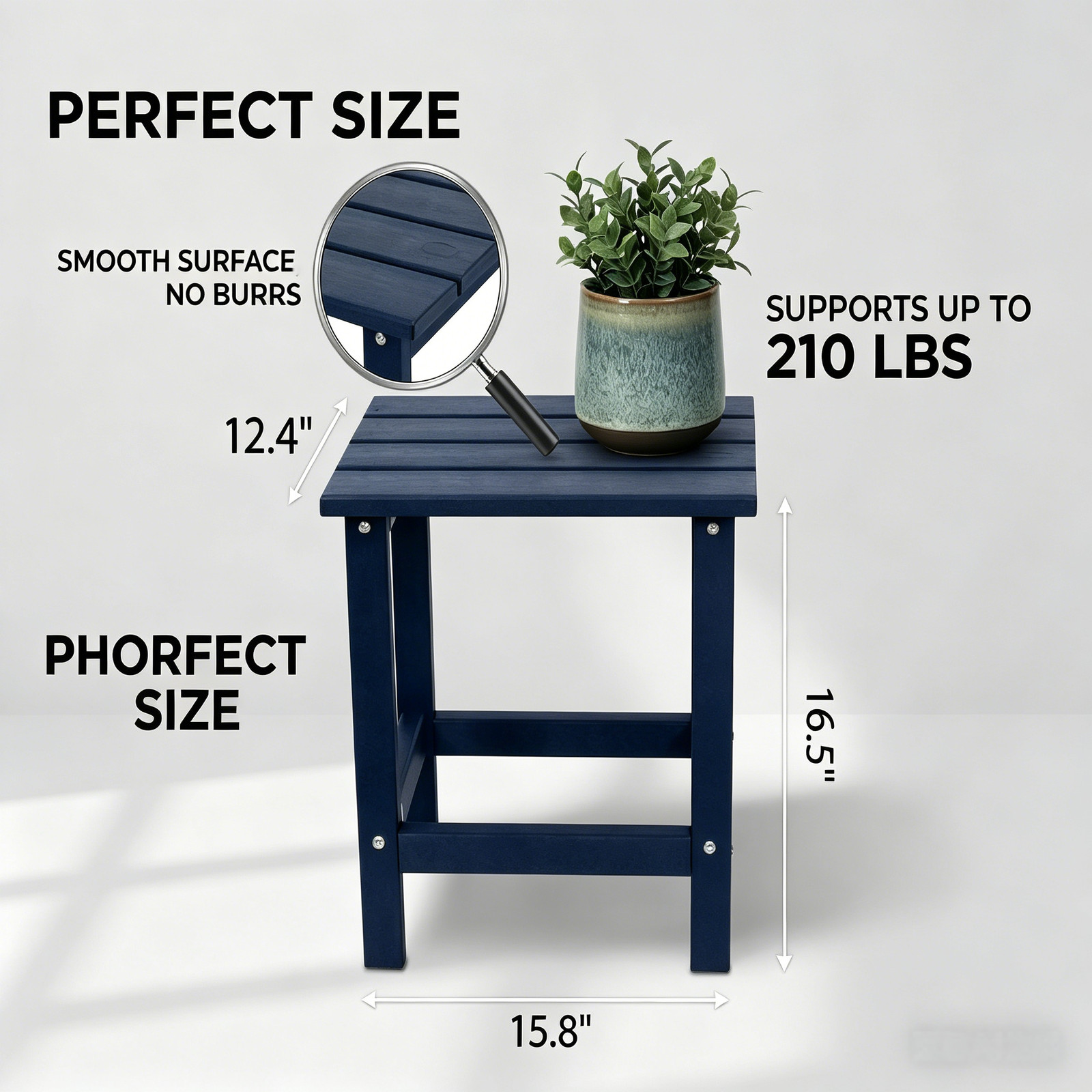 Adirondack Square Outdoor Side Table HDPE Navy Blue