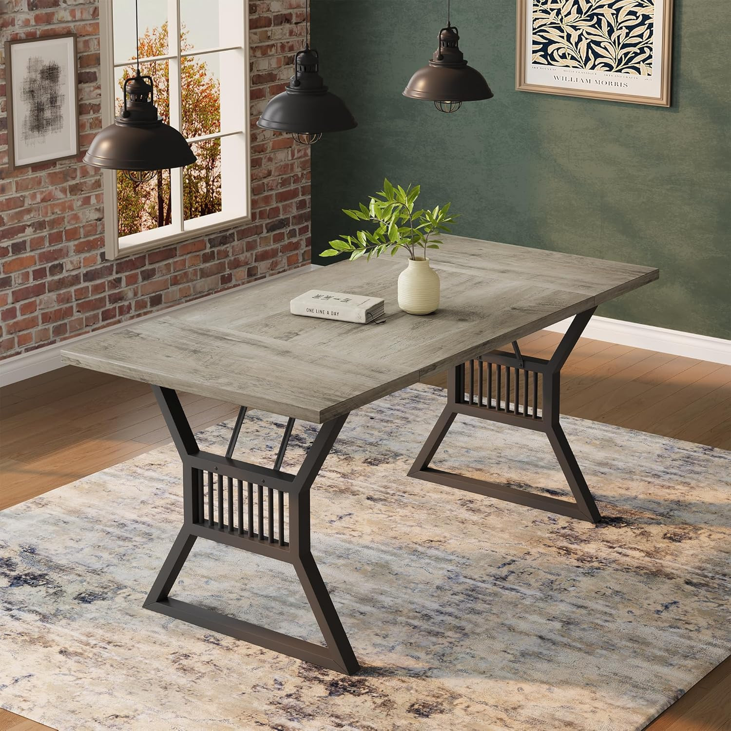 Stylish 70.8" Farmhouse Dining Table for 4-6, Heavy Duty Metal Legs