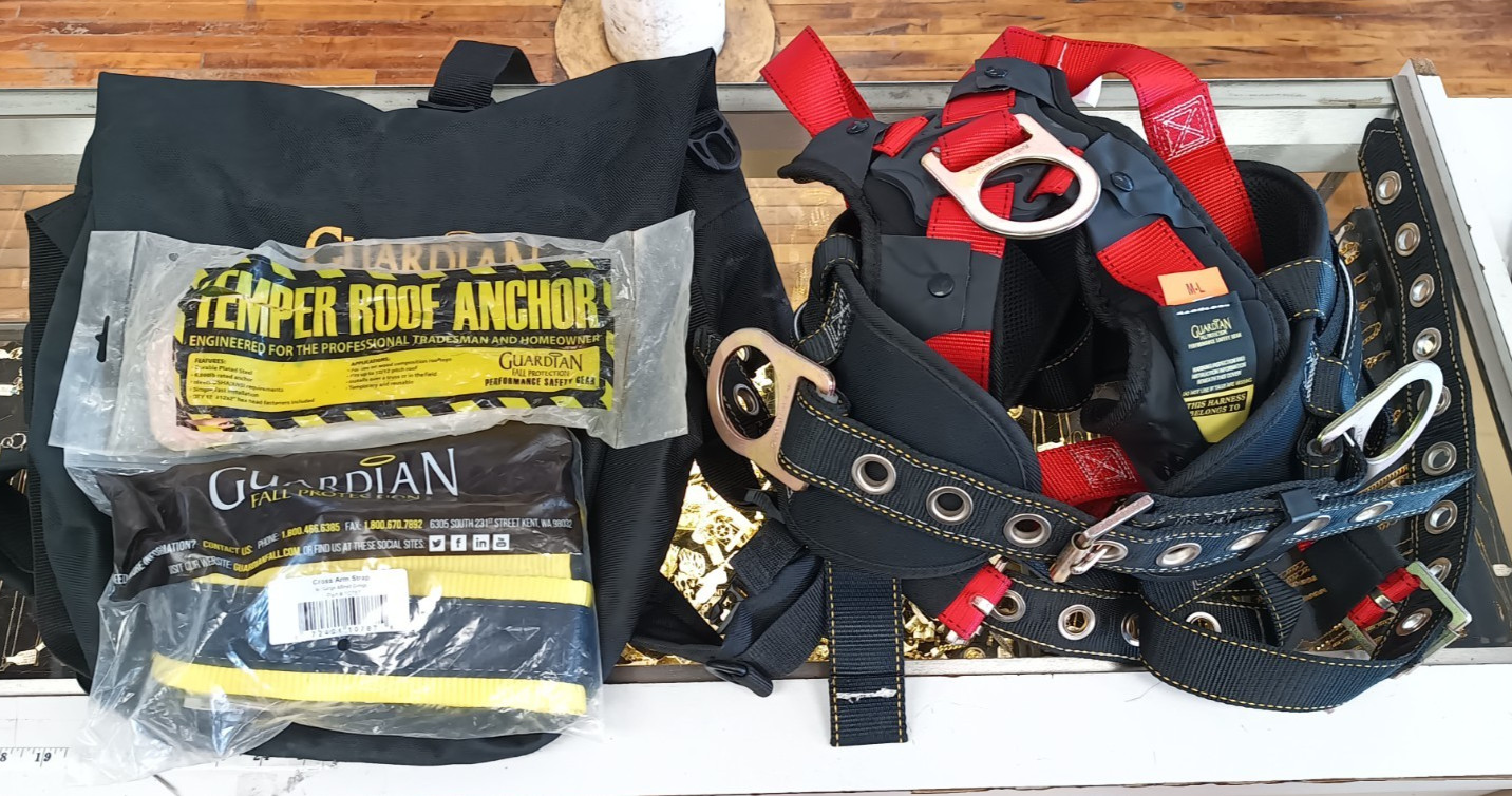 Guardian Fall Protection Safety Harness M-L with Belt +Cross Arm Strap +Anchors