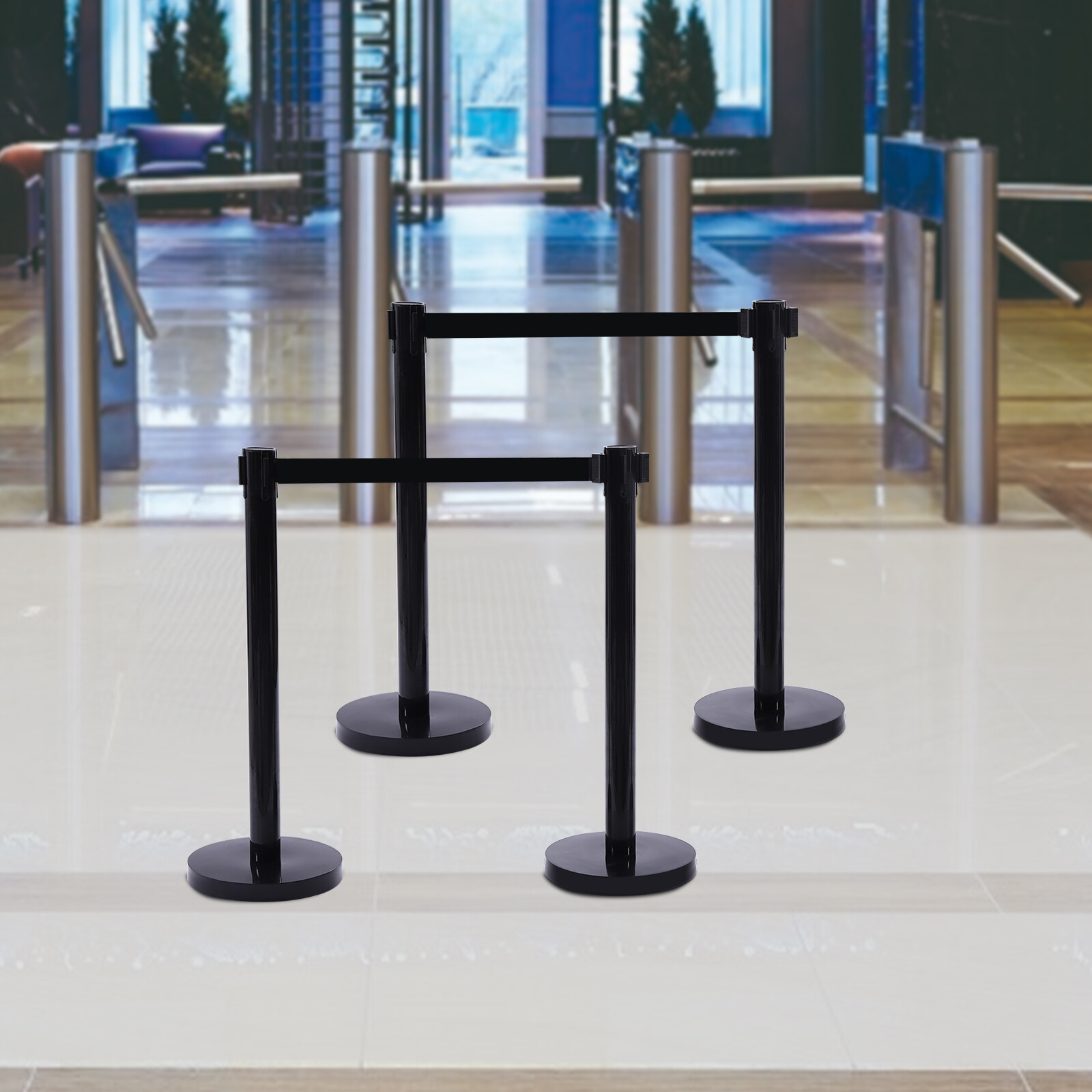 4PCS Crowd Control Stanchion Set Black Isolation Column 201 Stainless Steel Post