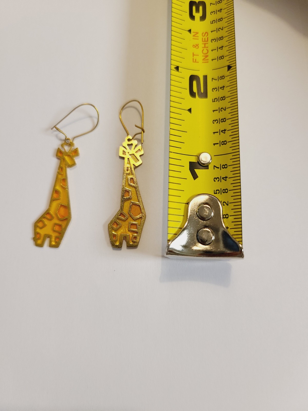 WHIMSICAL VINTAGE GIRAFFE SHAPED ENAMEL DANGLE EARRINGS
