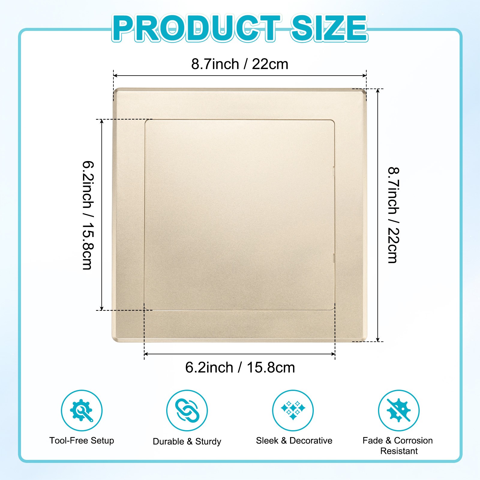 1-Pack Access Panel for Drywall, 6x6" Plastic Removable [Gold Tone, Square]