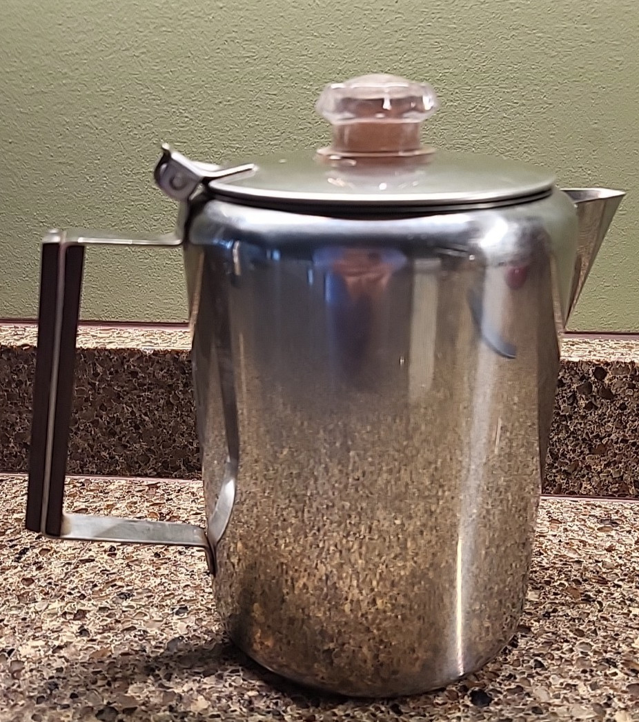 Coffee Percolator w/wooden handle Stainless Steel 9 Cup Vintage