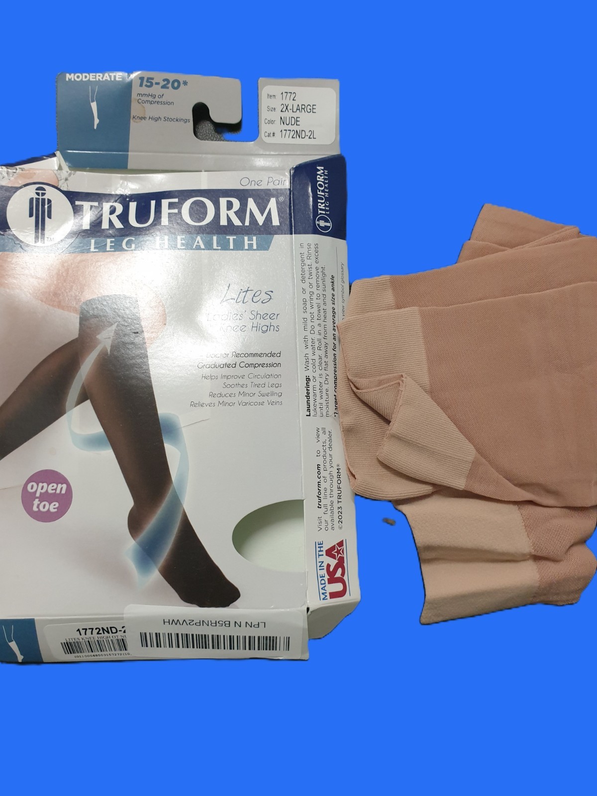 Truform Lites Stockings Womens Open Toe 2XL Nude Knee High Sheer Moderate 15-20