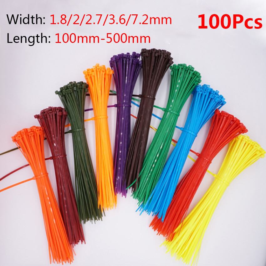 100Pcs Width 1.8mm-7.2mm Self-locking Nylon Cable Ties Length 100-500mm 17-Color