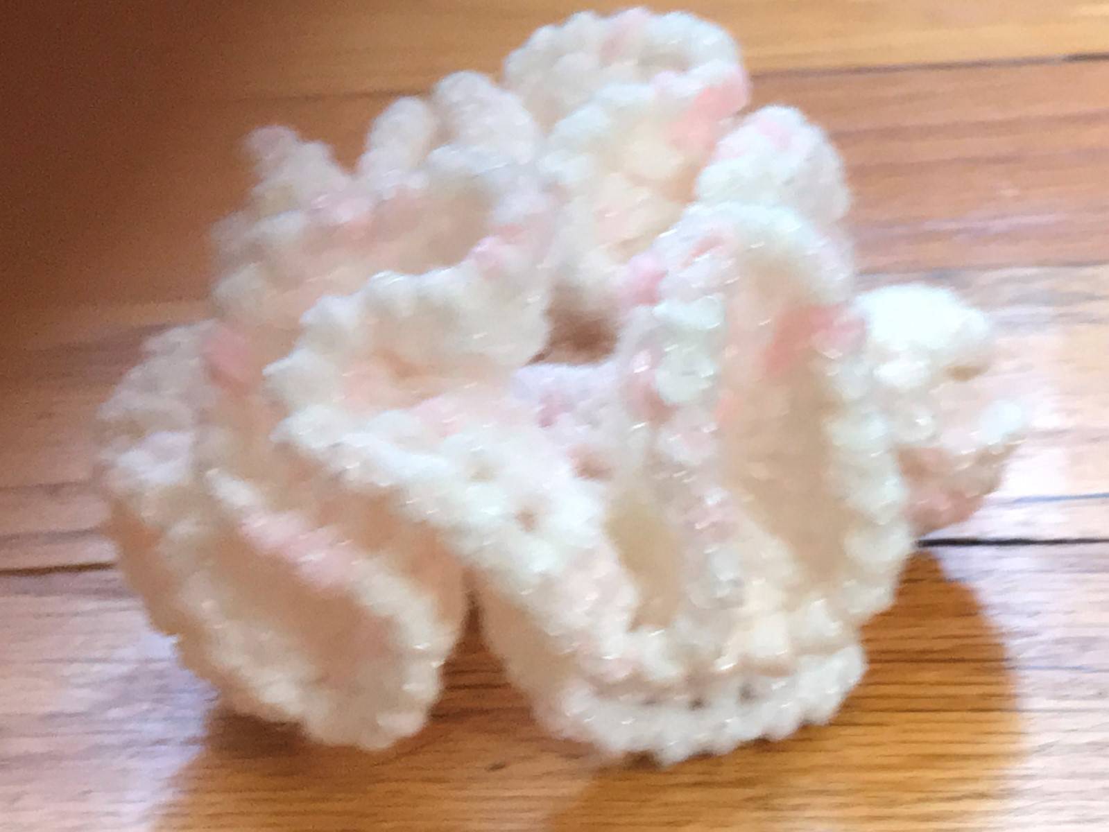 Handmade Crocheted Crochet Hair Scrunchie - Lt. Pink/ White Acrylic- Handmade