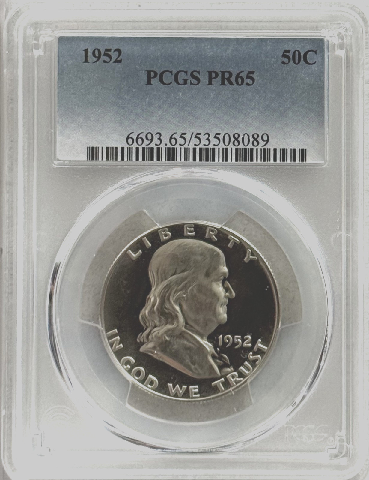 1952 FRANKLIN PROOF HALF, PCGS PR65, LIGHT FROST OBVERSE & REVERSE, WHITE FIELDS