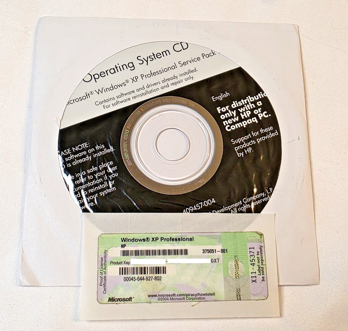 HP Compaq 32-bit Windows XP Professional Service Pack NEW w/ Product Code - GXT