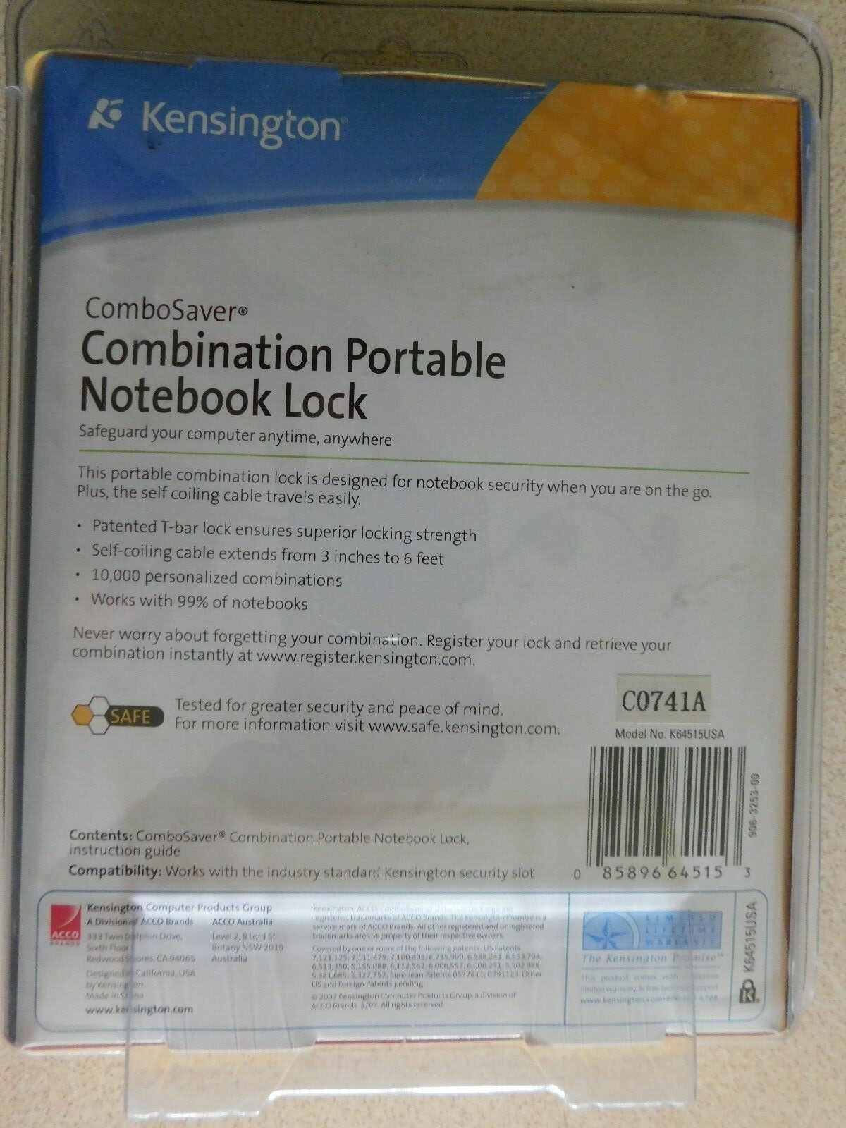 Kensington Combination Notebook Lock, Laptop Lock - NEW SEALED