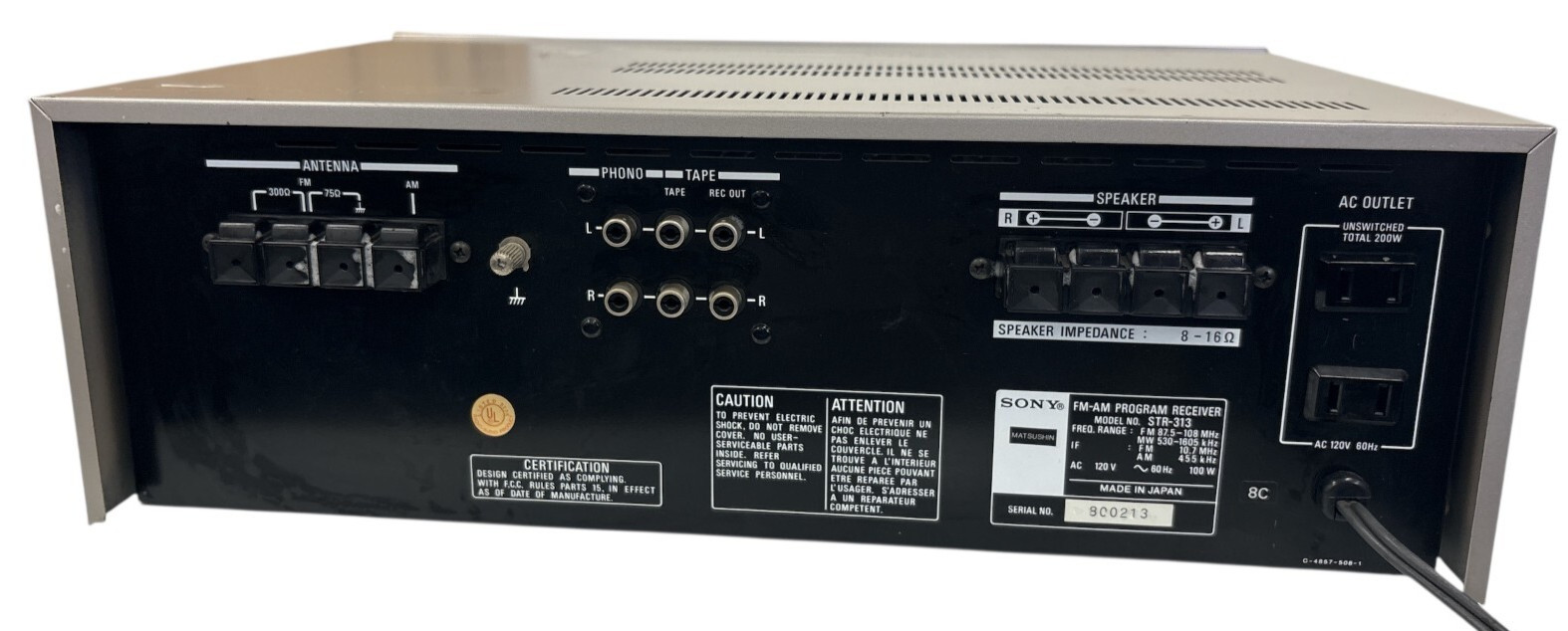 SONY STR-313 AM-FM STEREO RECEIVER WITH PROGRAM SENSOR