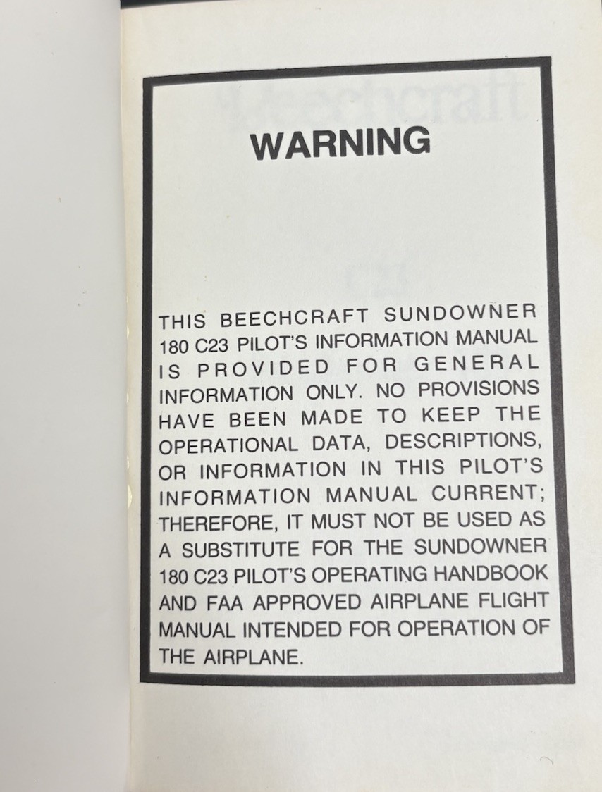 Beechcraft C23 Sundowner 180 Pilots Manual BAC 517 FTM 1984 Aircraft