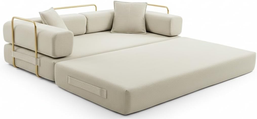 Sofá Cama Convertible Convertible Sleeper Sofa Bed Folding Futon Pull Out Beige