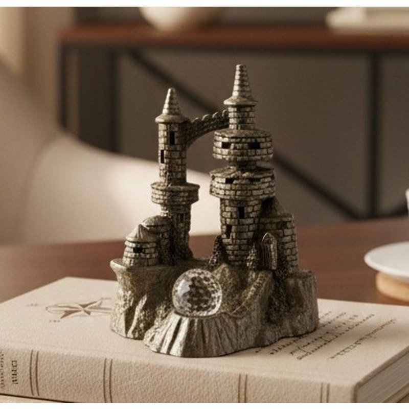 Vintage Spoontiques Pewter Castle Figurine C/M489 Crystal Ball Fantasy 2" Tall