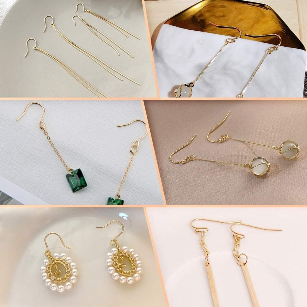 14K Gold Earring Hooks Real Hypoallergenic 100Pcs Ball Dot Ear Wires + Fish Hook