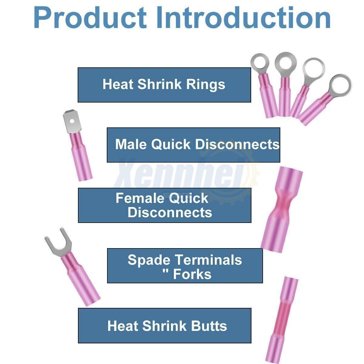 250x Heat Shrink Wire Connectors Electrical Ring Fork Spade Crimp Terminals Kit