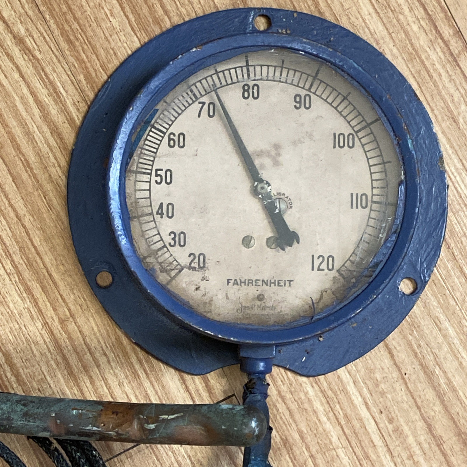 Jas. P. Marsh  6.5” Base 5” Gauge & Probe 20-120 Fahrenheit Painted Steampunk