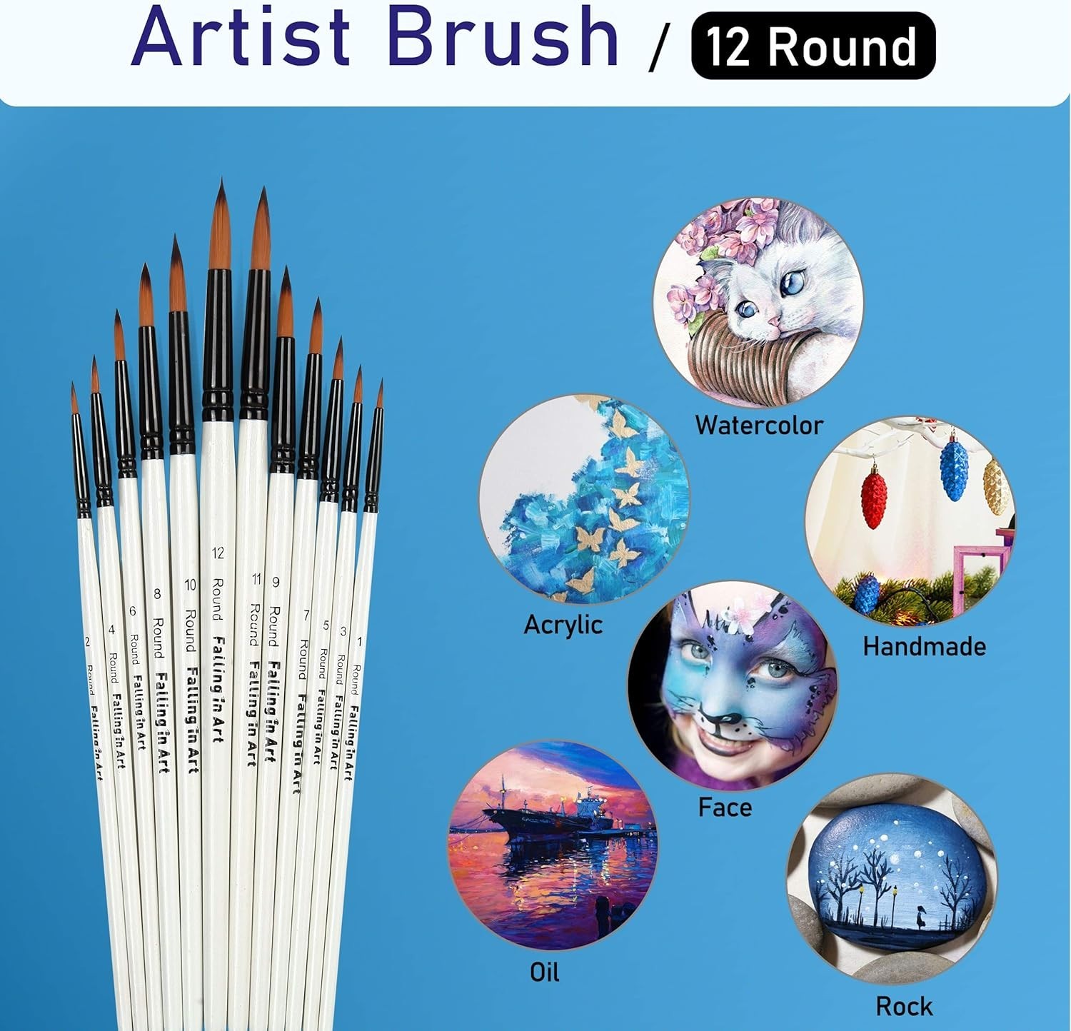 Superior Quality Round Nylon Paint Brushes - Perfect for Watercolor & More