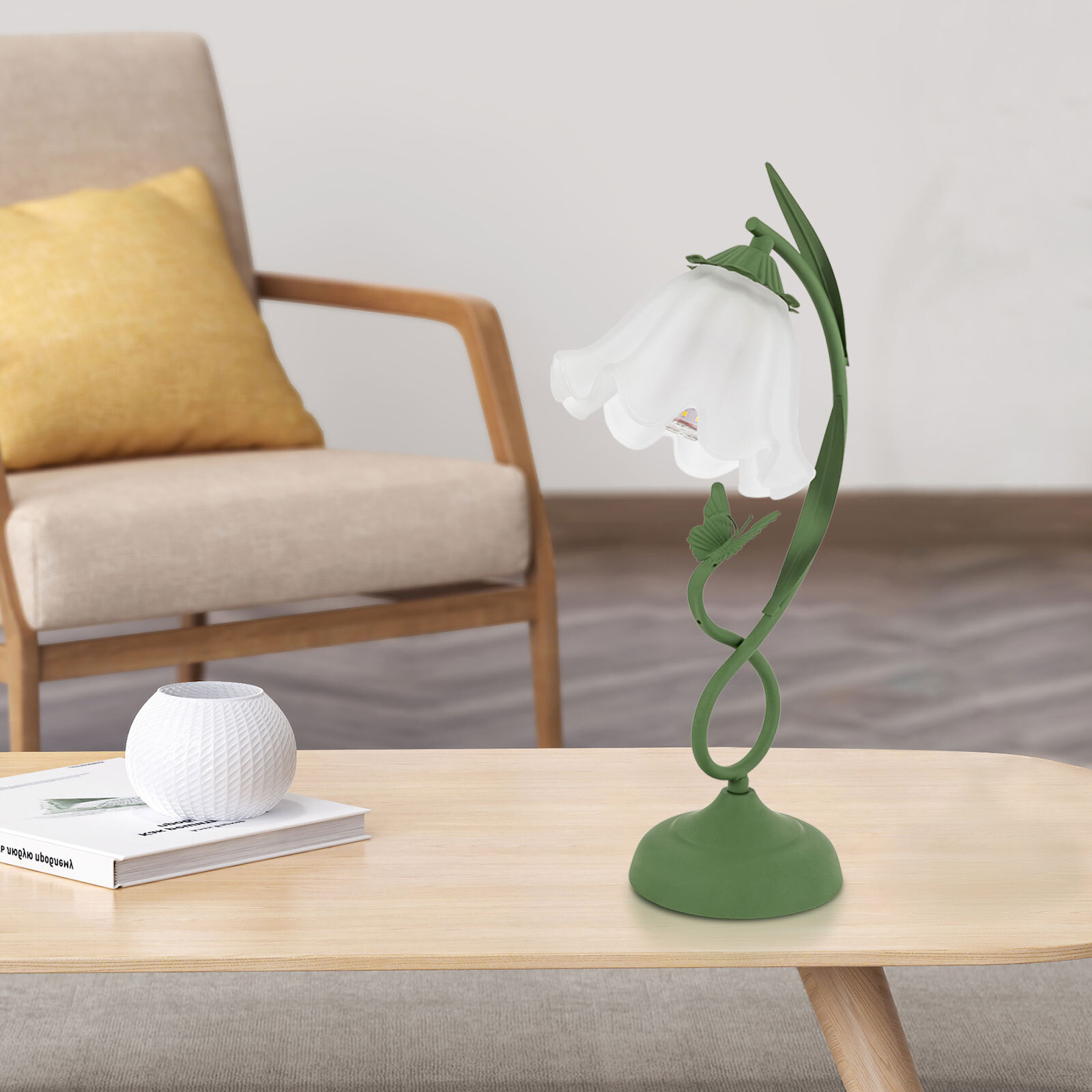 Flower Shape Glass Table Lamp Bedside Desk Light Fixture Green Reading Lamp...