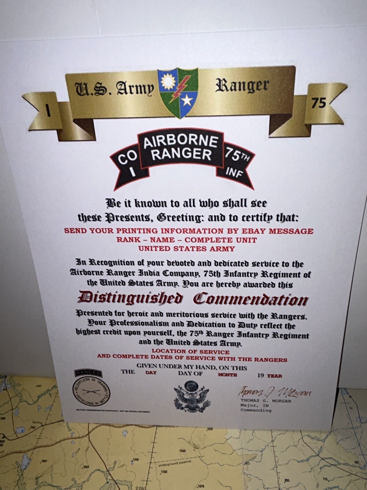 U.S. ARMY - I CO. 75TH INFANTRY RANGER REGIMENT / DISTINGUISHED COMMENDATION