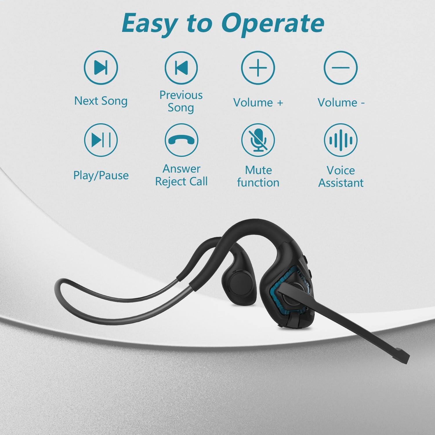 Bluetooth Headset with Microphone, Open Ear Headphones with Mic