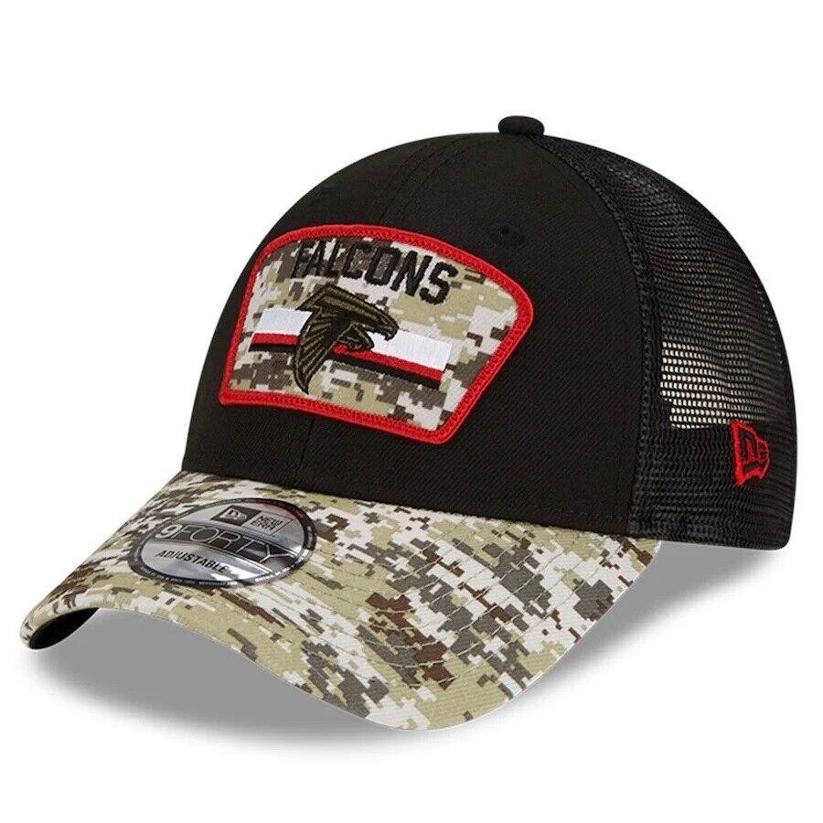 ATLANTA FALCONS SALUTE TO SERVICE NFL CAMO BILL HAT ADJUSTABLE USA FLAG