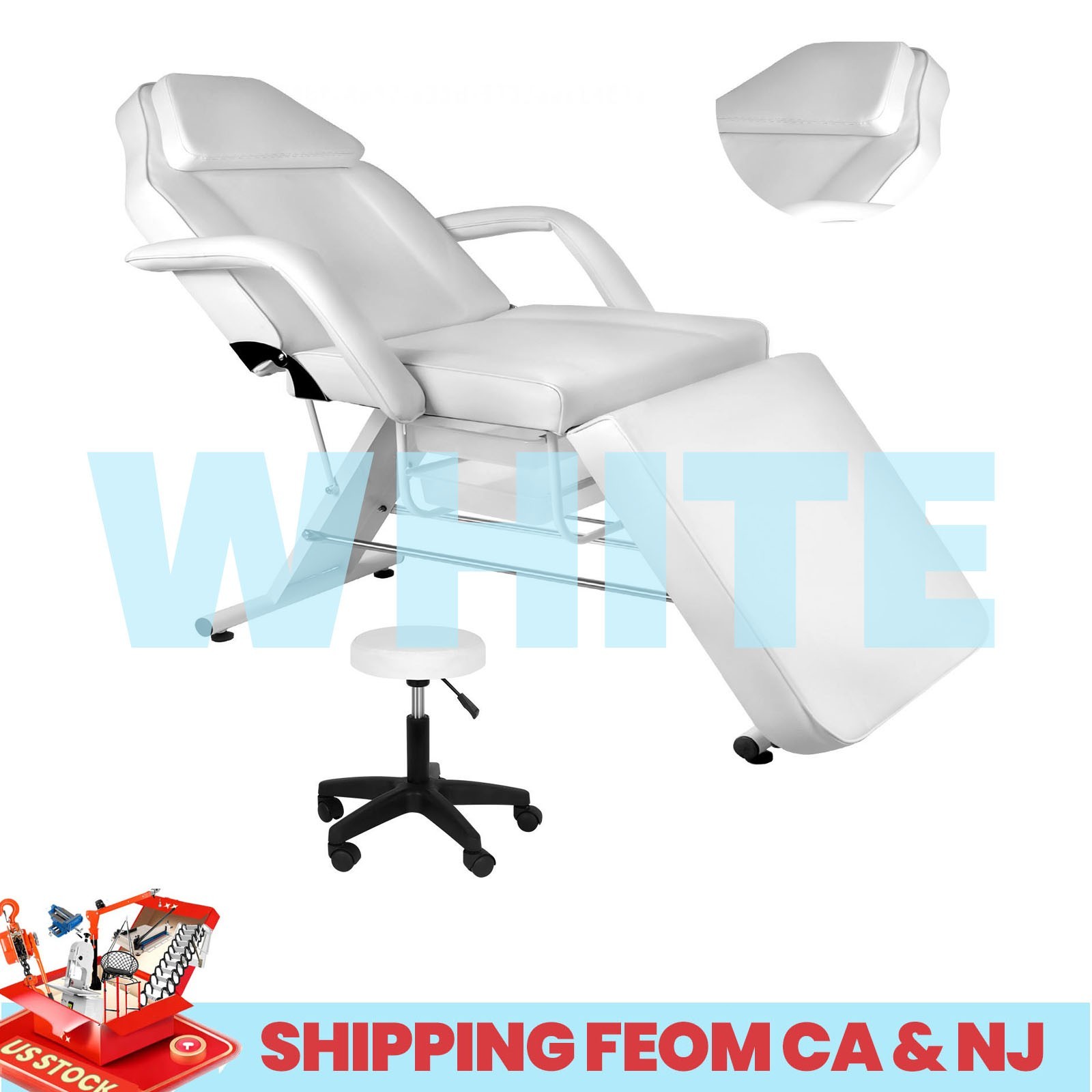 White Massage Table Tattoo Chair 881lbs Adjust Massage Bed w/Stool for Tattoo