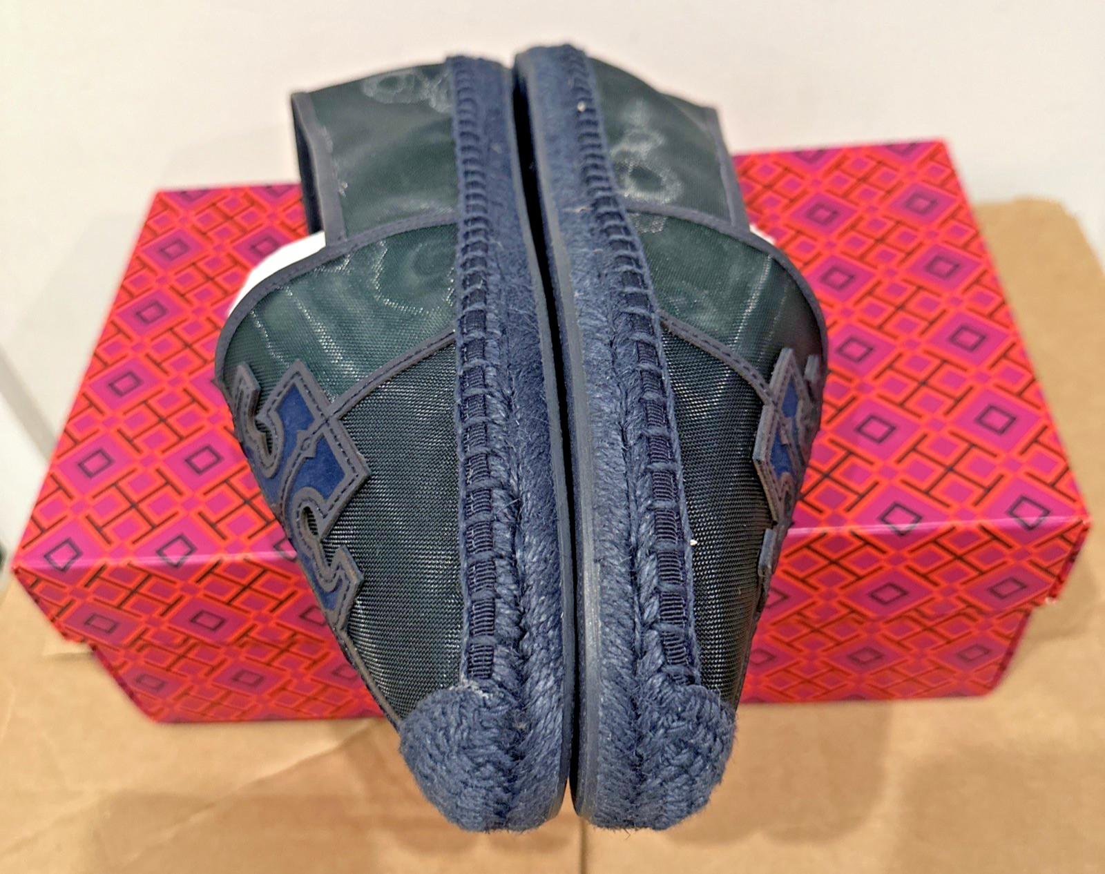 Tory Burch Women Size 9.5M Ines Mesh Espadrille Loafers Malachite Navy