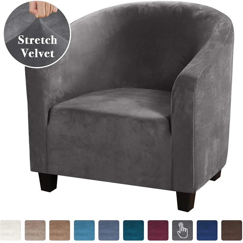 Stretch Velvet Club Sofa Chair Cover Living Room Tub Barrel Armchair Slipcover