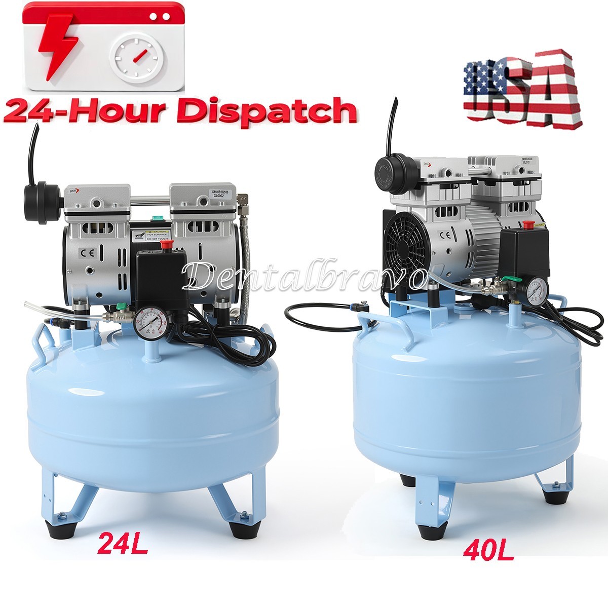 40L/24L Portable Dental Air Compressor Oil Free Silent Air Pump For Dental Chair