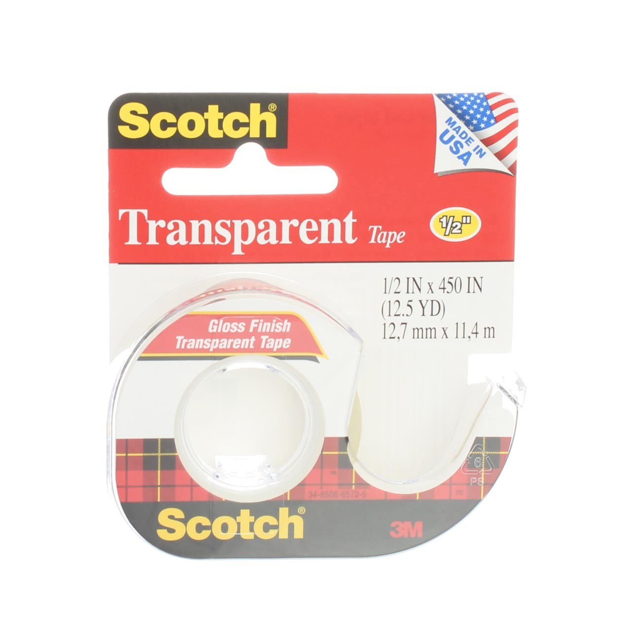 4 Pack Scotch Transparent Tape, Gloss Finish, 0.5in X 450in