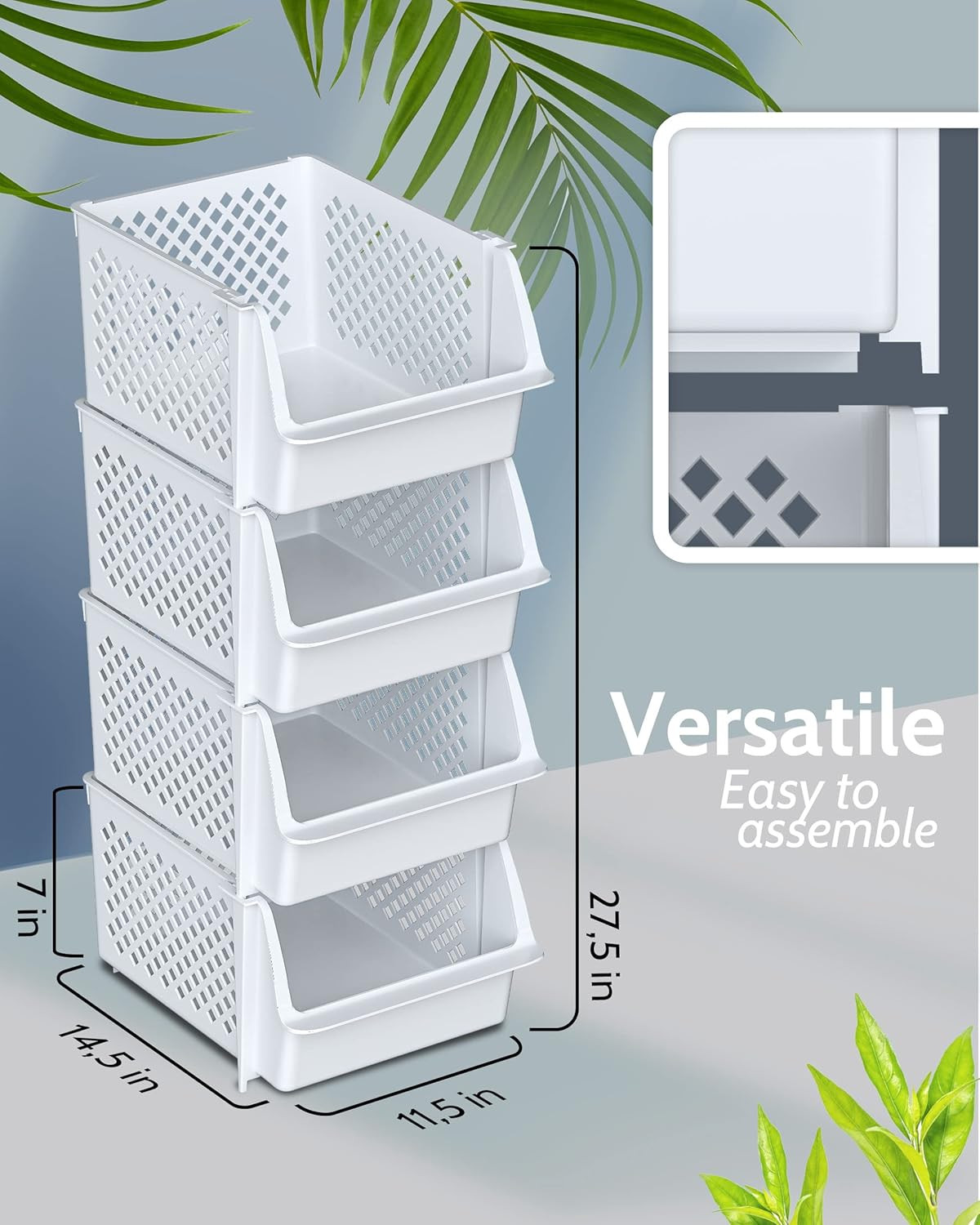 Tidyfriend Stackable Storage Bins for Pantry, 4 Pack Stackable Bins for Organizi