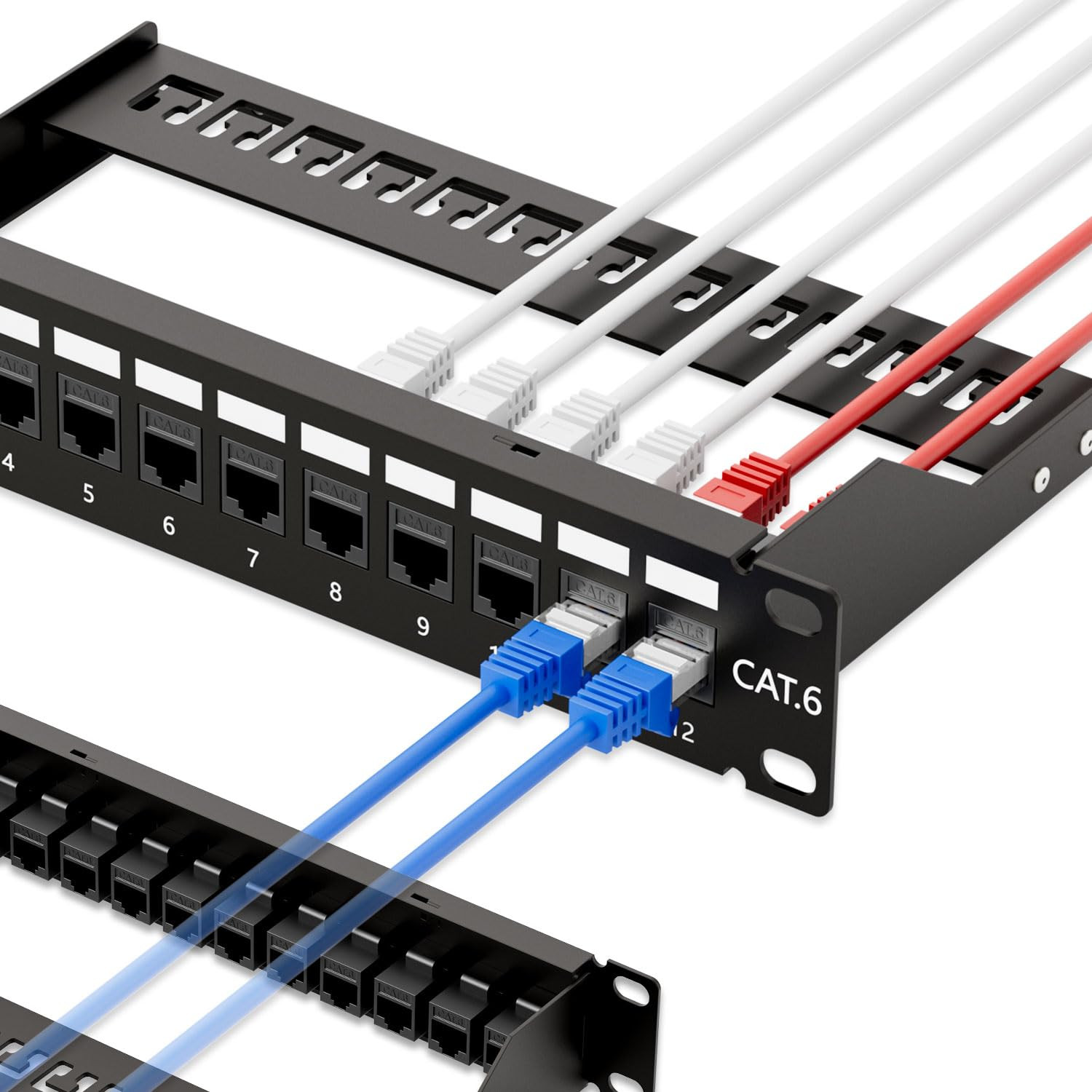 10Gbps Patch Panel 12 Port, 10-Inch Through Coupler RJ45 Cat6 Patch Panel with B