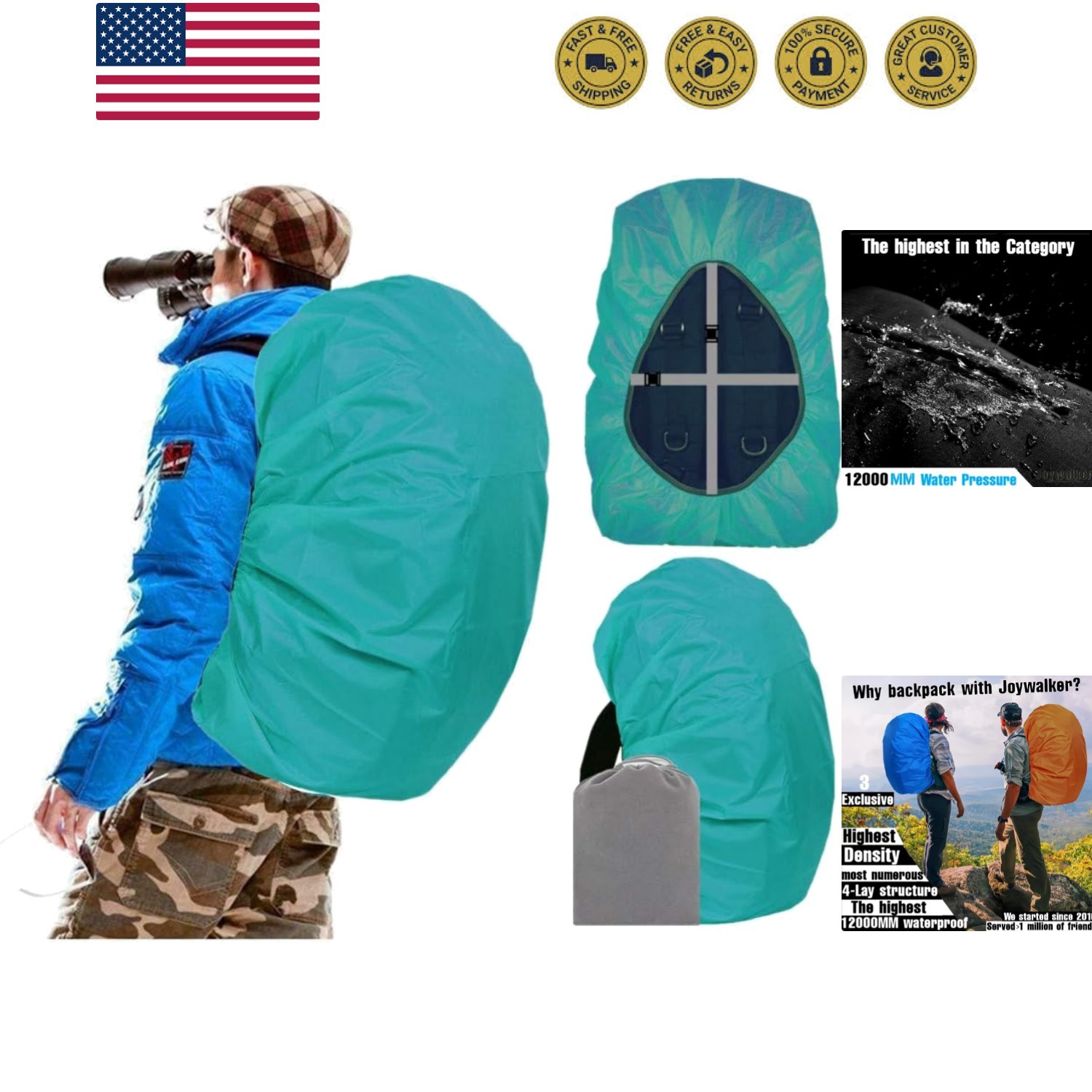 Waterproof Backpack Rain Cover, 12000mm Ultra-Waterproof, Upgraded Ultra-Stro...