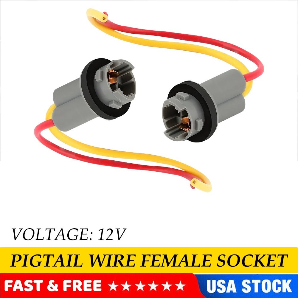 Universal Pigtail Wire Female Socket 194 T10 PGS License Plate Tag Light Bulb K