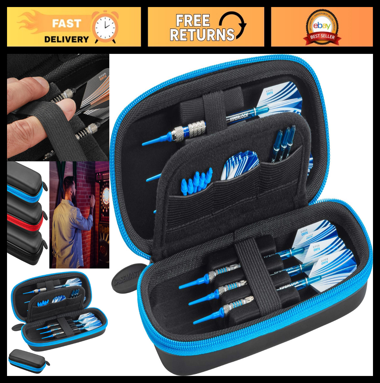 Slim Dart Case for Steel & Soft Tip Darts - Holds 6 Darts, Built-in Storage for