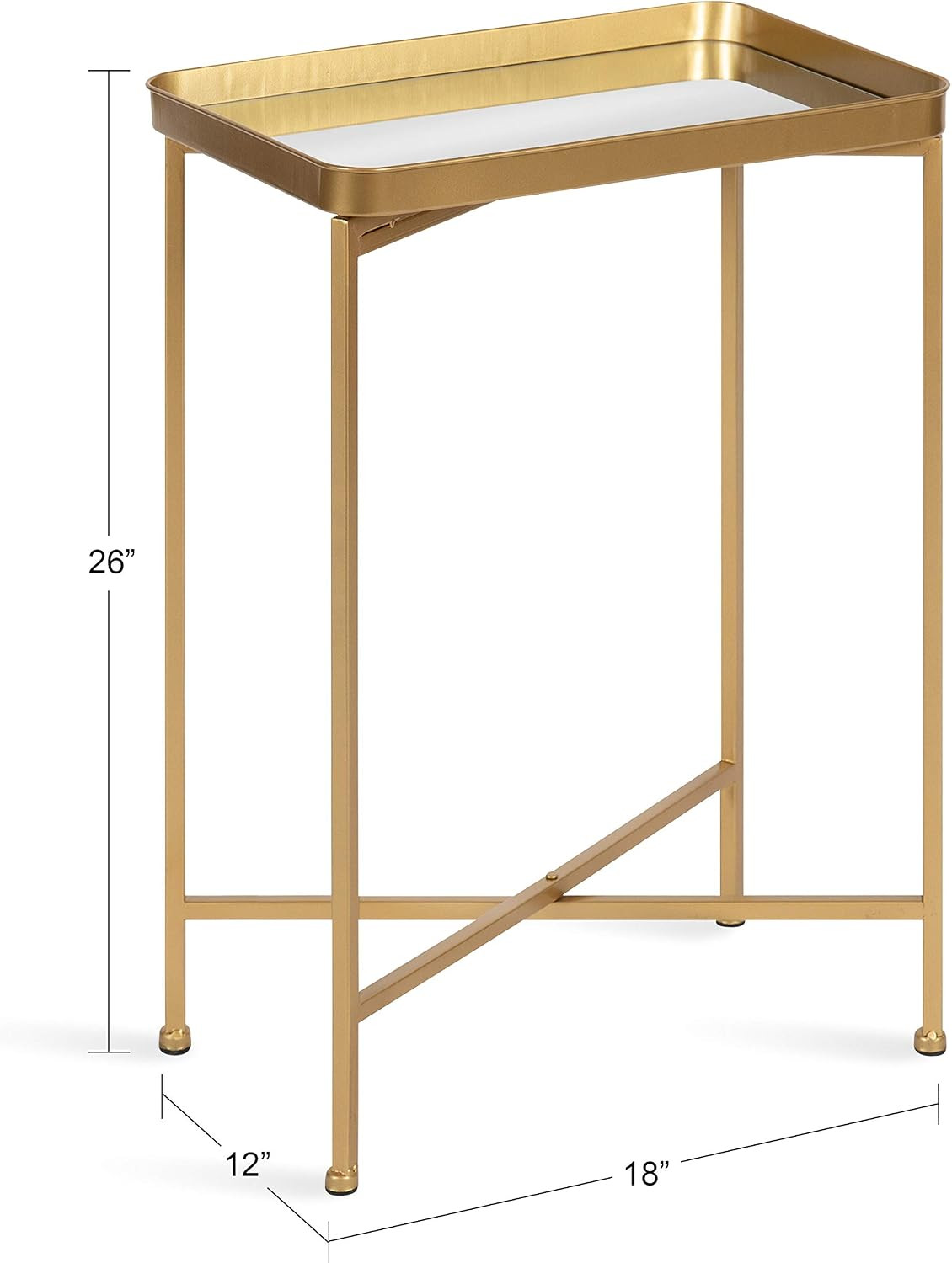 Celia Modern Mirrored Tray Side Table, 18 X 12 X 26, Gold, Foldable Rectangular