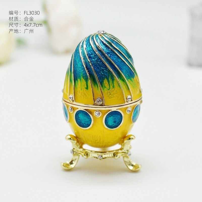 Enamel Russian Egg Decor Box Easter Gift, Handmade Jewelry Trinket Case