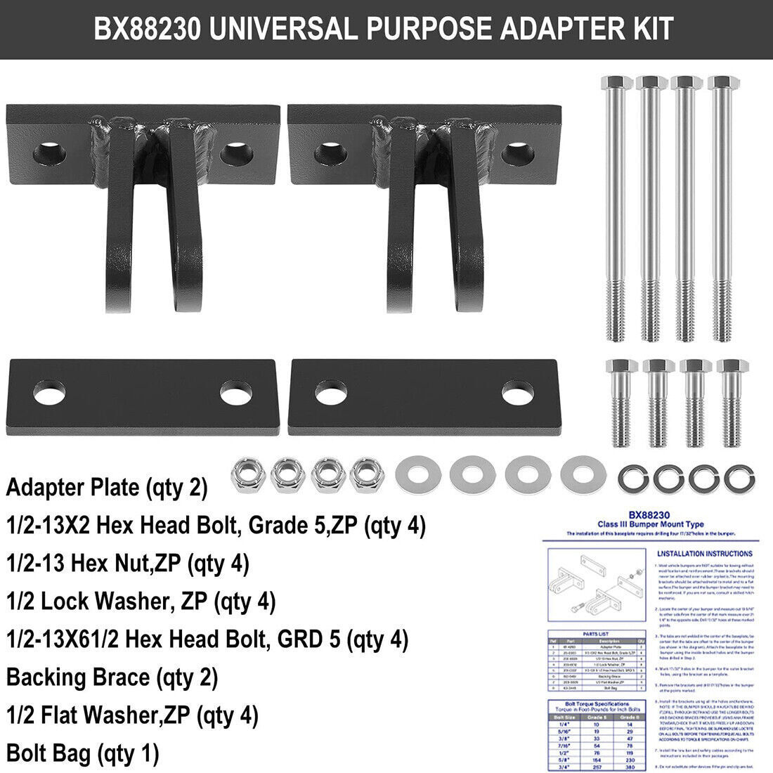 BX88230 Universal Base Tow Bar Purpose Adapter Bracket Kit for Blue Ox Tow Bars