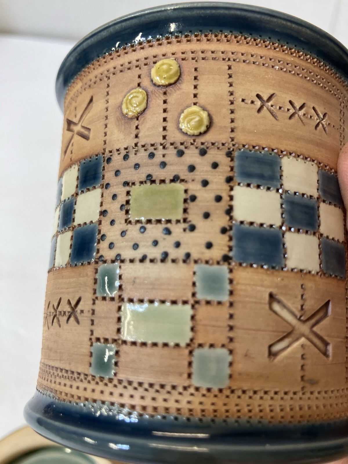 Glazed Pottery Trinket Box With Quilted Pattern