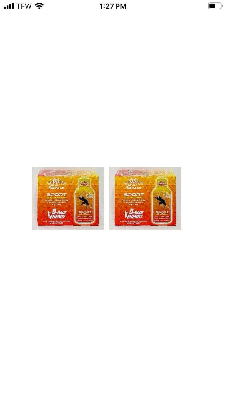 New Lot (2) x 5-Hour Energy Sport Pre-Workout Vital Orange 6-Pack (Exp 07/27)