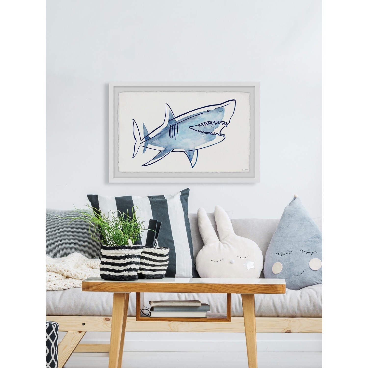 Marmont Hill Shark Outline Framed Painting Print