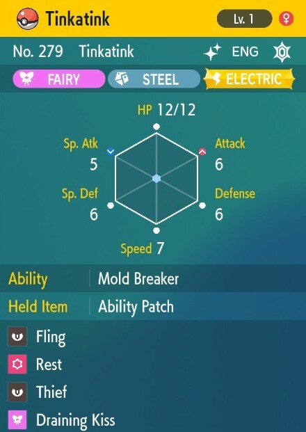 Pokemon Scarlet and Violet 6iv Shiny Max EV Tinkatink