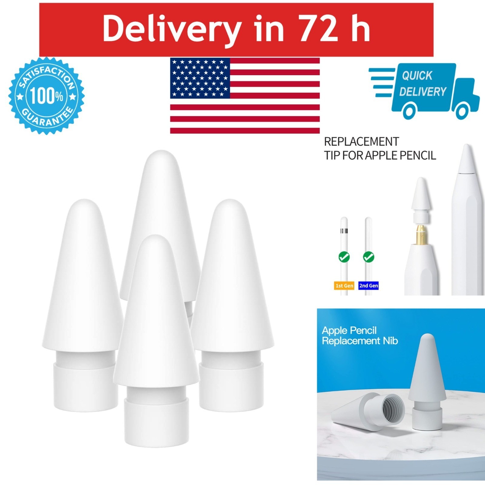 AWINNER Replacement Tips for Apple Pencil 1st & 2nd Generation - 4 Pack