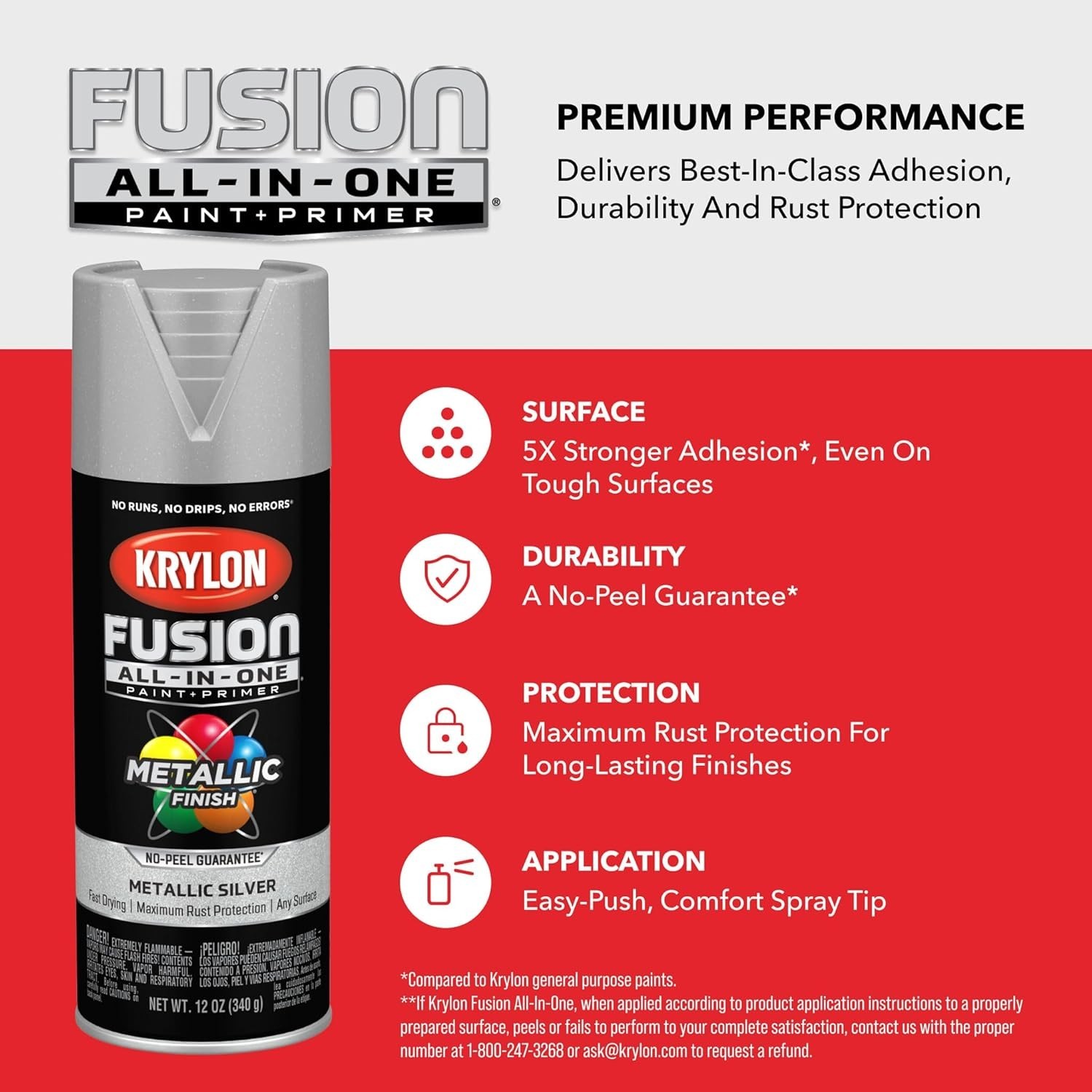 Durable 12 oz Adhesive Spray Paint in Silver - Quick Dry, Rust Resistant Finish