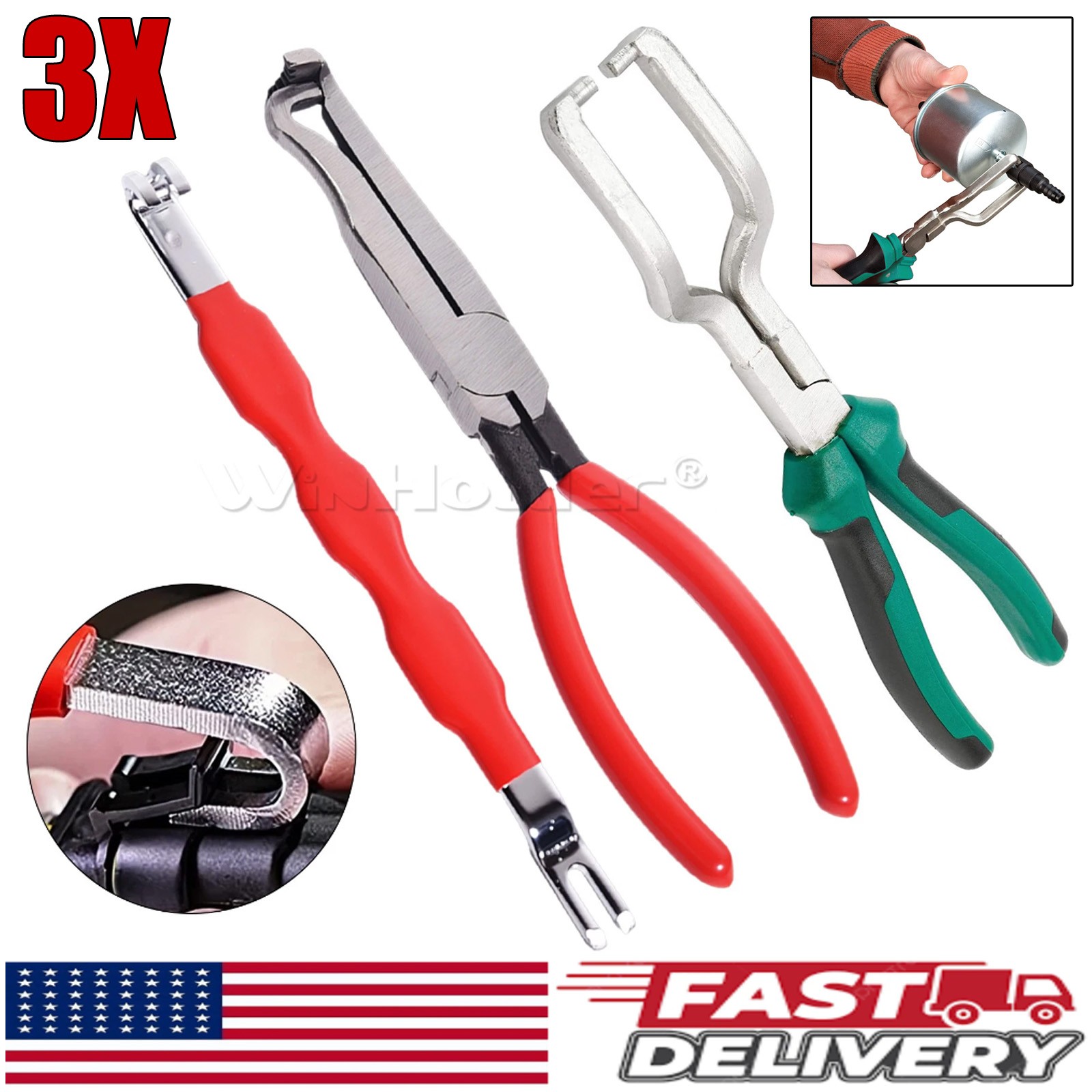 3pcs Electrical Disconnect Pliers Automotive Fuel Line Petrol Clip Tool Kit