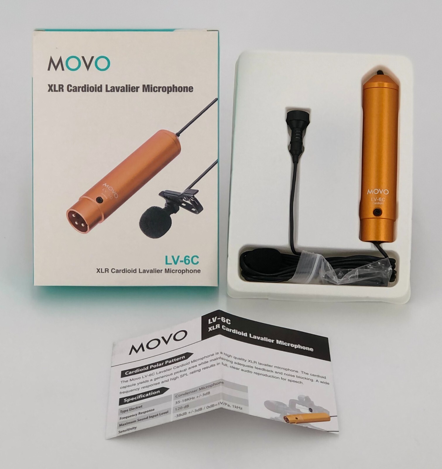 Movo LV-6C Pro Grade Cardioid XLR Lavalier Condenser Microphone 8.3mm Capsule